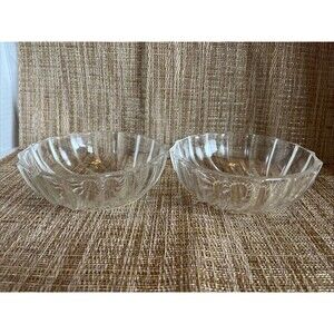 A Pair of 2 Vintage Swirled Pedestal Crystal Clear Elegant Glass Candy Bowl